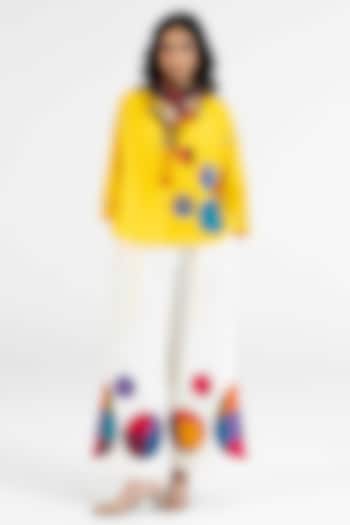 Off-White Cotton Polka Dot Printed Pants by Gulabo By Abu Sandeep at Pernia's Pop Up Shop