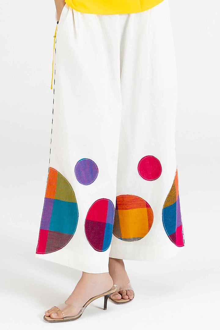 Off-White Cotton Polka Dot Printed Pants by Gulabo By Abu Sandeep at Pernia's Pop Up Shop