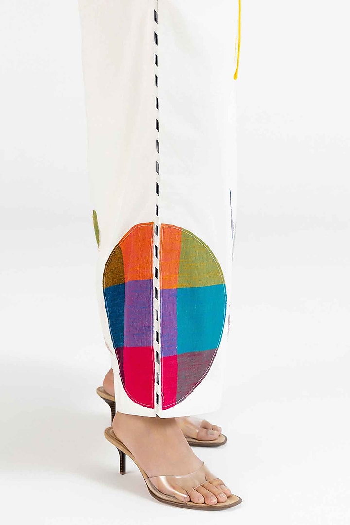 Off-White Cotton Polka Dot Printed Pants by Gulabo By Abu Sandeep at Pernia's Pop Up Shop