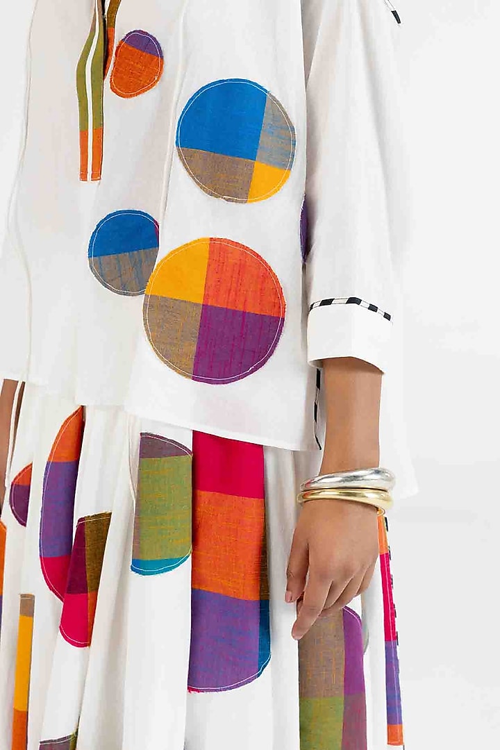 Off-White Cotton Polka Dot Printed Maxi Skirt by Gulabo By Abu Sandeep at Pernia's Pop Up Shop