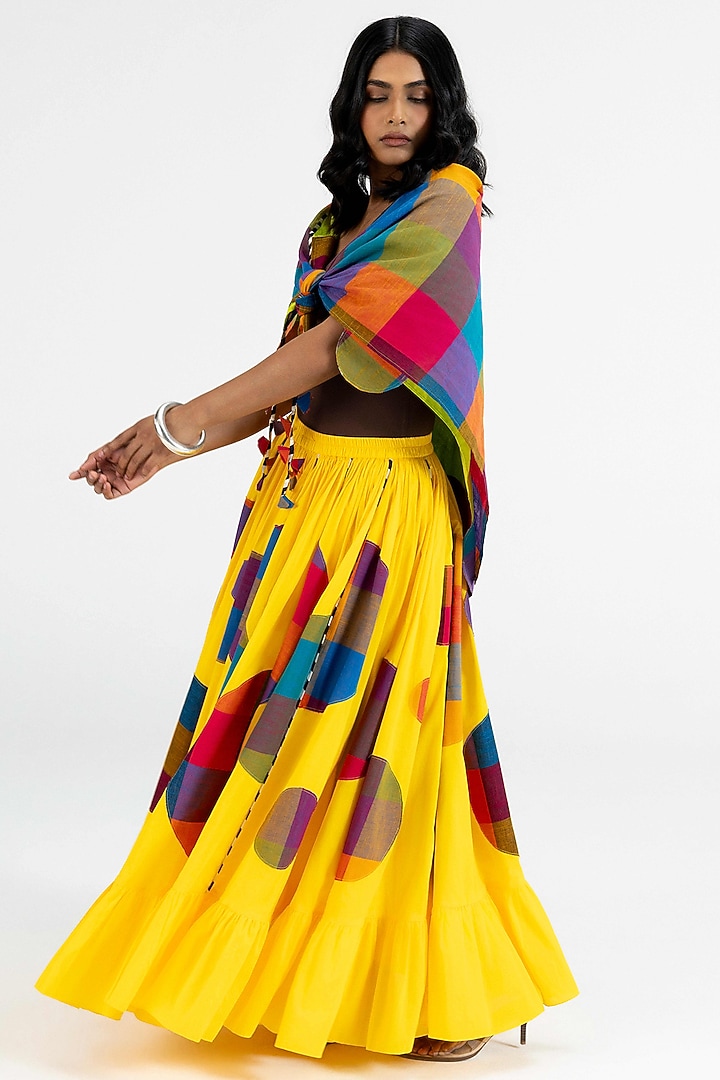 Yellow Cotton Polka Dot Printed Maxi Skirt by Gulabo By Abu Sandeep at Pernia's Pop Up Shop