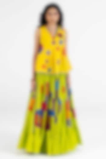 Lime Green Cotton Polka Dot Printed Maxi Skirt by Gulabo By Abu Sandeep at Pernia's Pop Up Shop