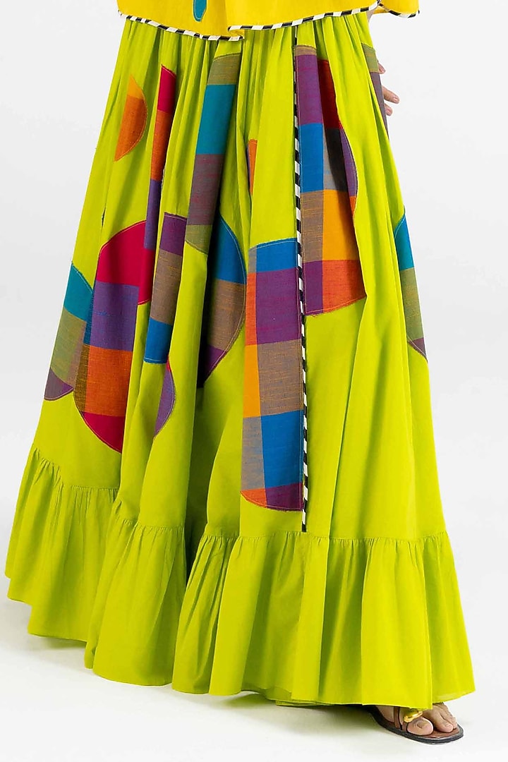 Lime Green Cotton Polka Dot Printed Maxi Skirt by Gulabo By Abu Sandeep at Pernia's Pop Up Shop