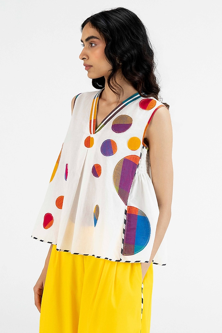 Off-White Cotton Polka Dot Printed Top by Gulabo By Abu Sandeep at Pernia's Pop Up Shop