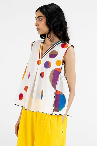 Off-White Cotton Polka Dot Printed Top by Gulabo By Abu Sandeep