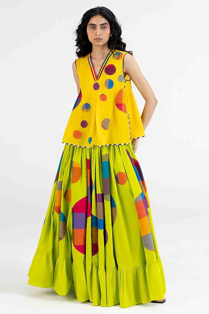 Yellow Cotton Polka Dot Printed Top by Gulabo By Abu Sandeep at Pernia's Pop Up Shop