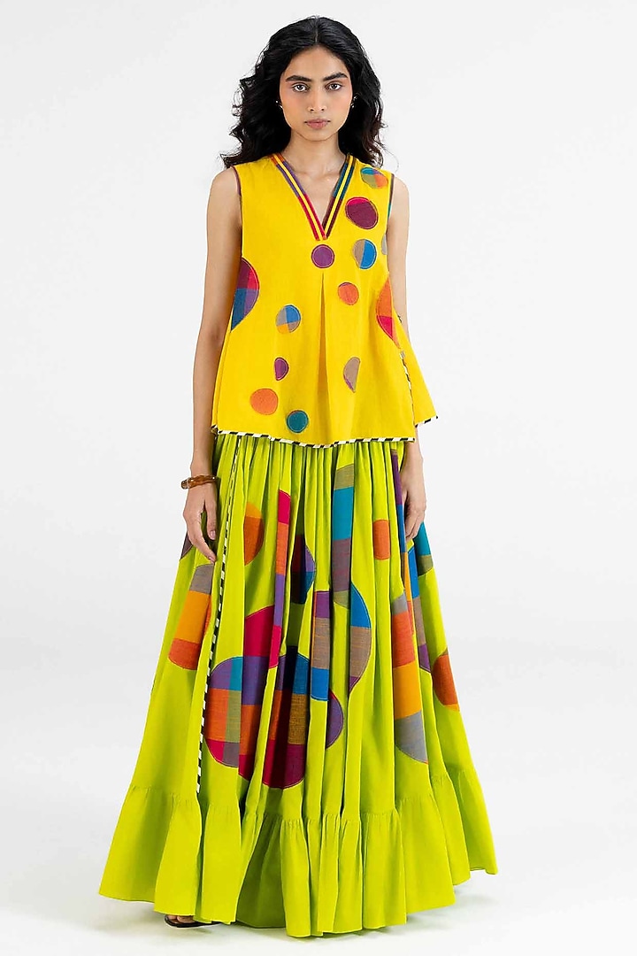 Yellow Cotton Polka Dot Printed Top by Gulabo By Abu Sandeep at Pernia's Pop Up Shop