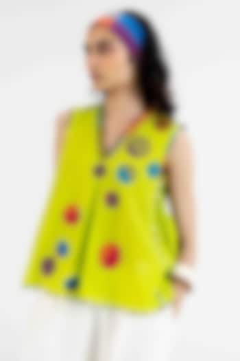 Lime Green Cotton Polka Dot Printed Top by Gulabo By Abu Sandeep at Pernia's Pop Up Shop