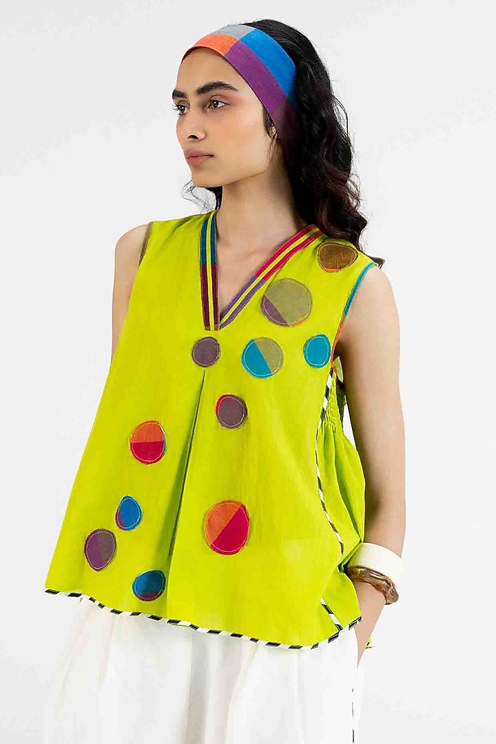 Lime Green Cotton Polka Dot Printed Top by Gulabo By Abu Sandeep at Pernia's Pop Up Shop