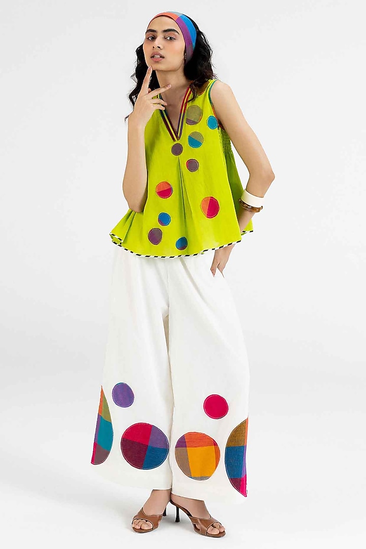 Lime Green Cotton Polka Dot Printed Top by Gulabo By Abu Sandeep at Pernia's Pop Up Shop