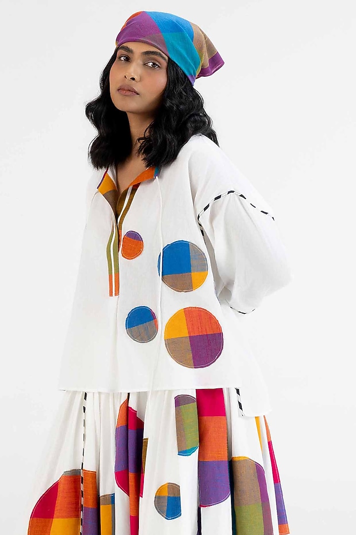 Off-White Cotton Polka Dot Printed Top by Gulabo By Abu Sandeep at Pernia's Pop Up Shop