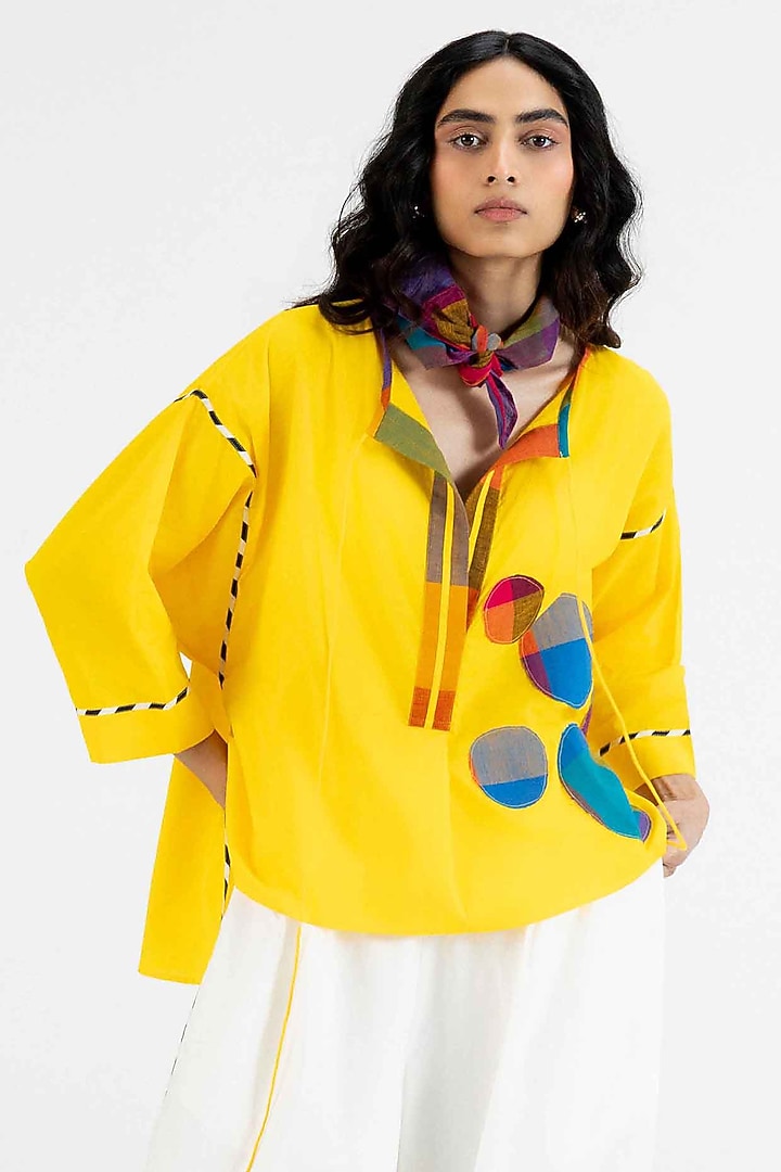 Yellow Cotton Polka Dot Printed Top by Gulabo By Abu Sandeep at Pernia's Pop Up Shop