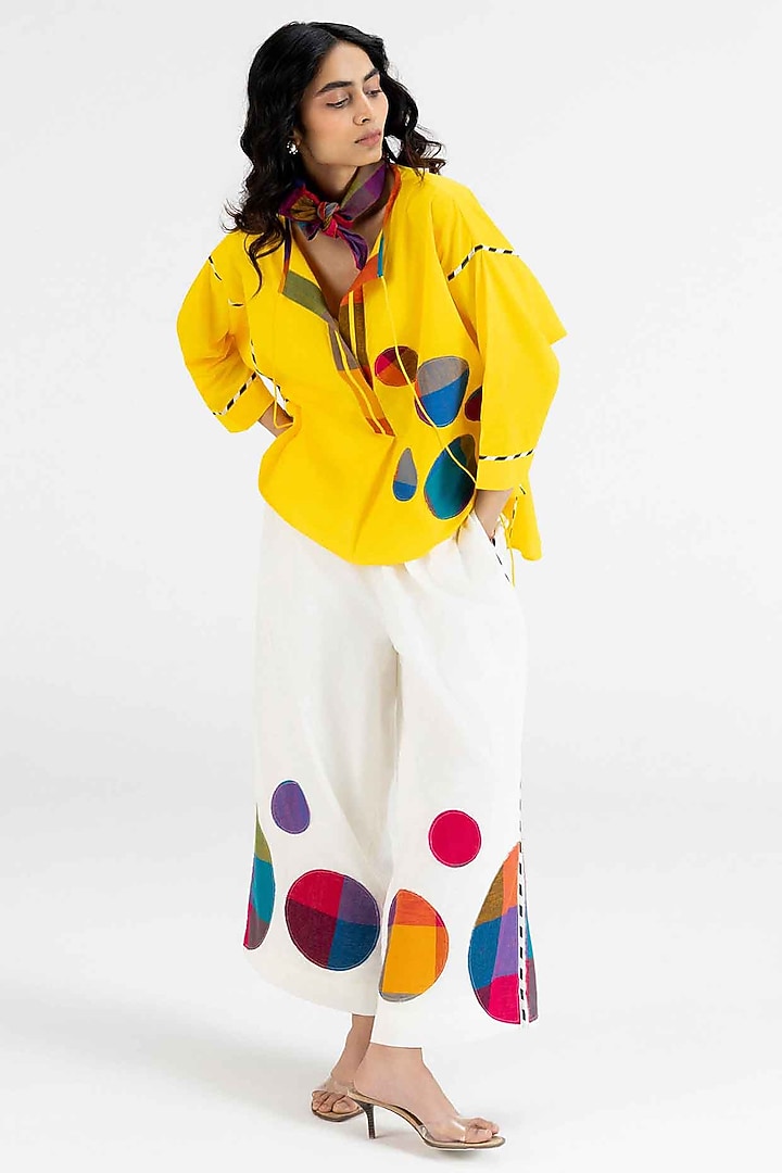 Yellow Cotton Polka Dot Printed Top by Gulabo By Abu Sandeep at Pernia's Pop Up Shop