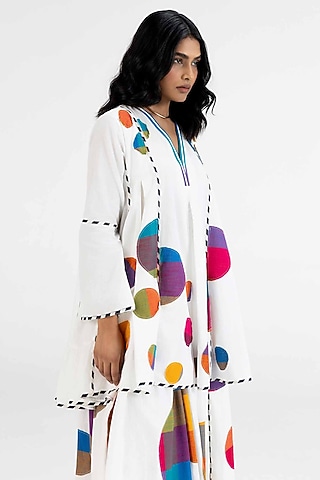 Off-White Cotton Polka Dot Printed Tunic by Gulabo By Abu Sandeep