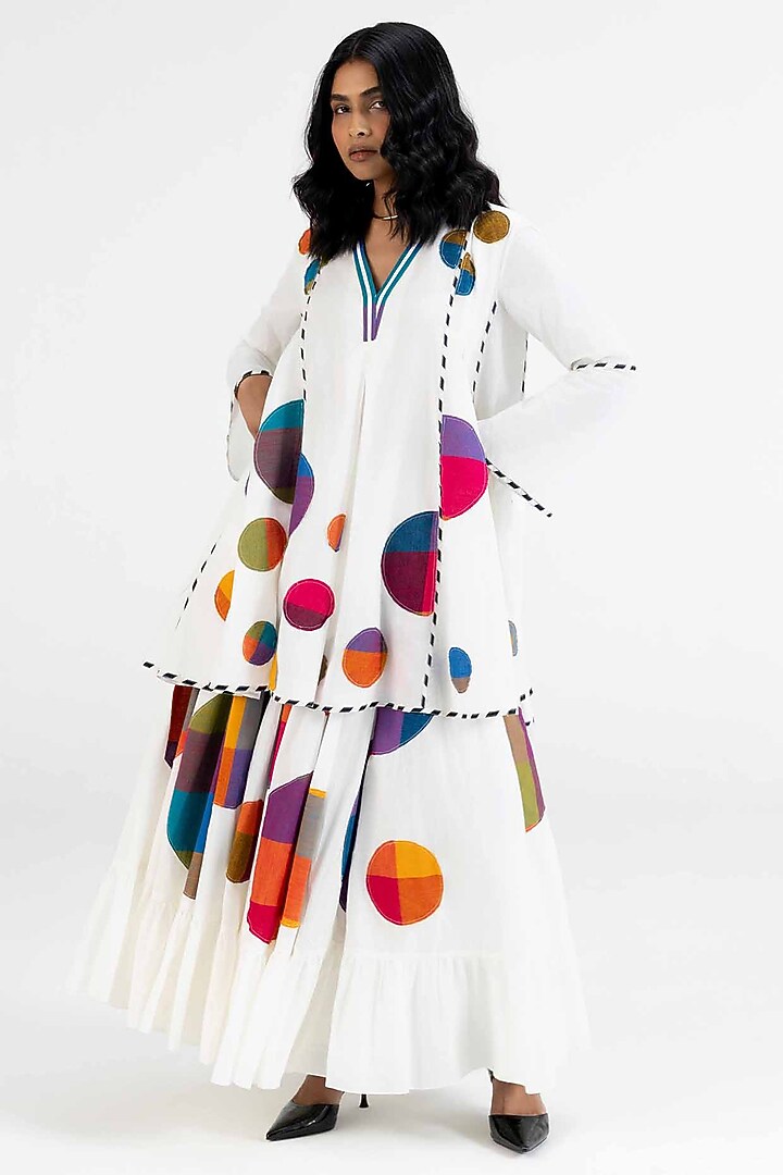 Off-White Cotton Polka Dot Printed Tunic by Gulabo By Abu Sandeep at Pernia's Pop Up Shop