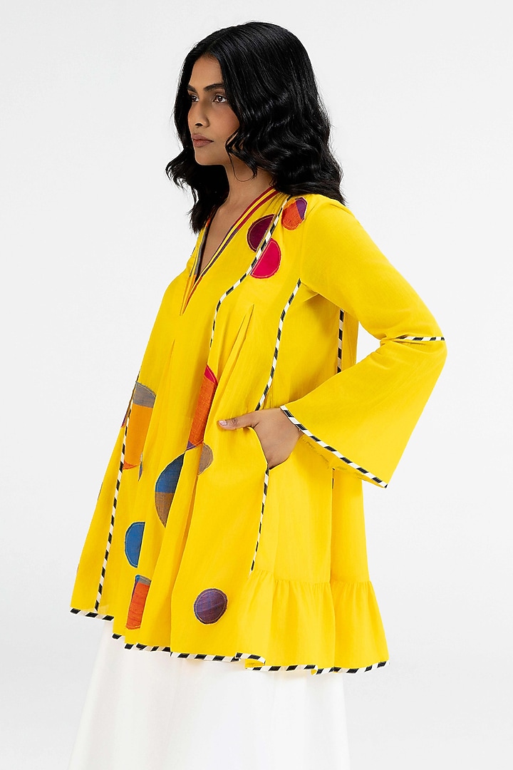 Yellow Cotton Polka Dot Printed Tunic by Gulabo By Abu Sandeep at Pernia's Pop Up Shop