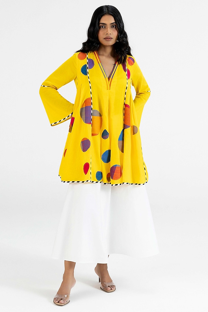 Yellow Cotton Polka Dot Printed Tunic by Gulabo By Abu Sandeep at Pernia's Pop Up Shop