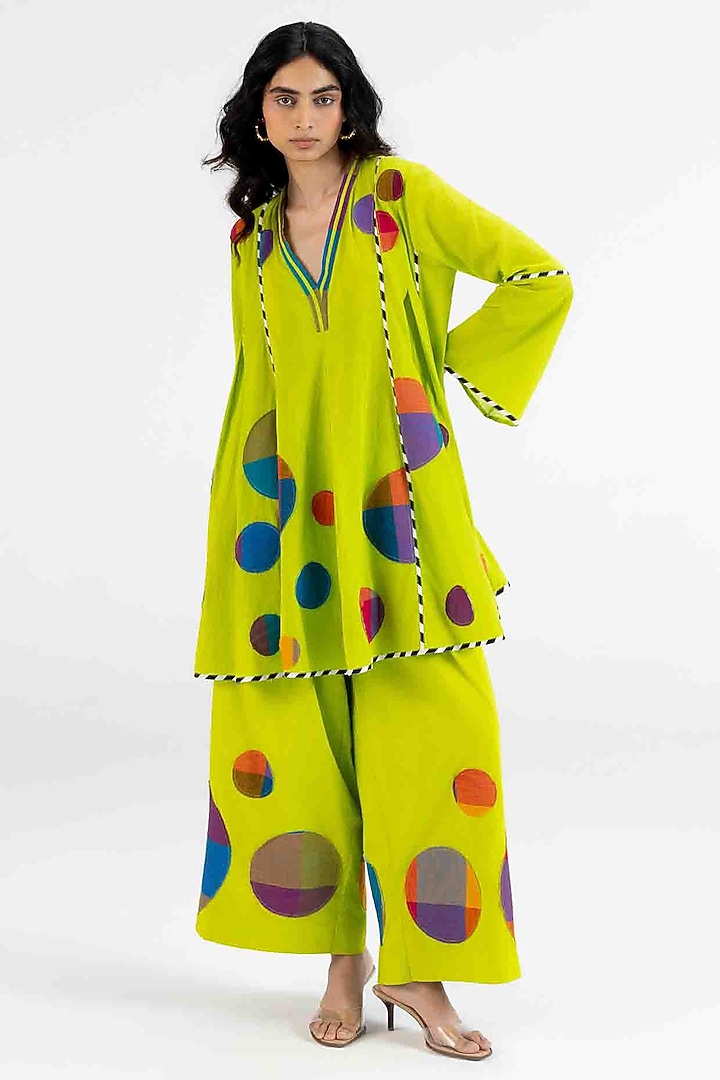Lime Green Cotton Polka Dot Printed Tunic by Gulabo By Abu Sandeep at Pernia's Pop Up Shop