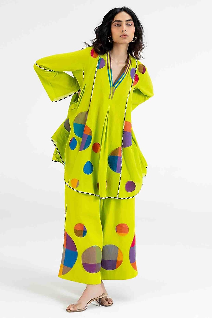 Lime Green Cotton Polka Dot Printed Tunic by Gulabo By Abu Sandeep at Pernia's Pop Up Shop