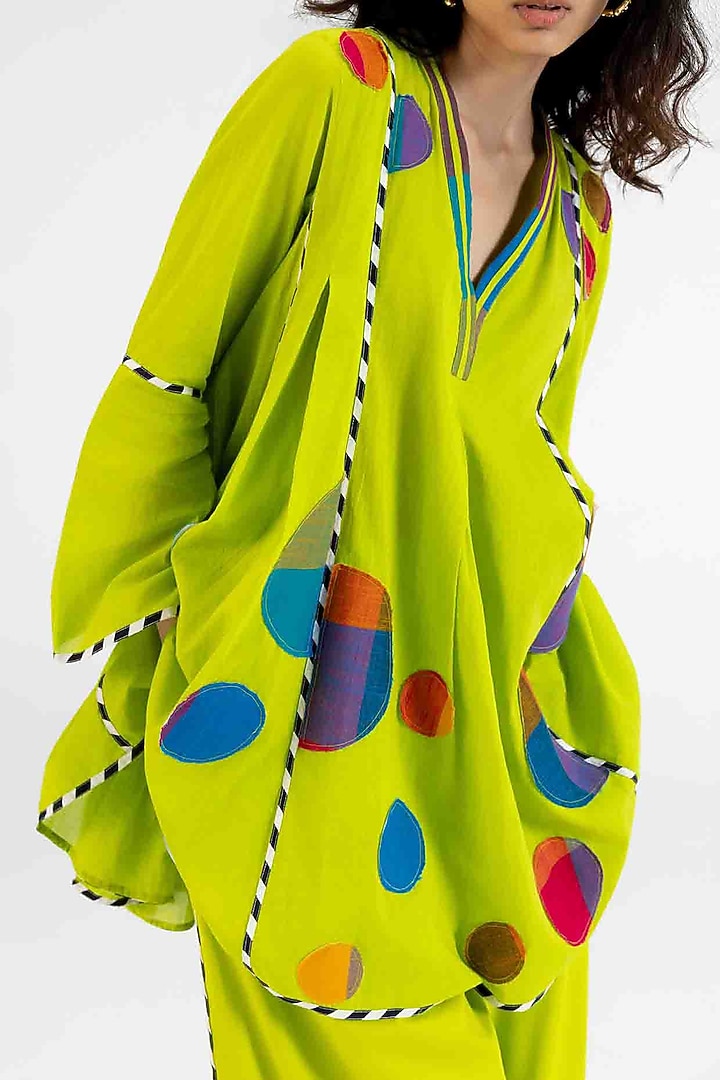 Lime Green Cotton Polka Dot Printed Tunic by Gulabo By Abu Sandeep at Pernia's Pop Up Shop