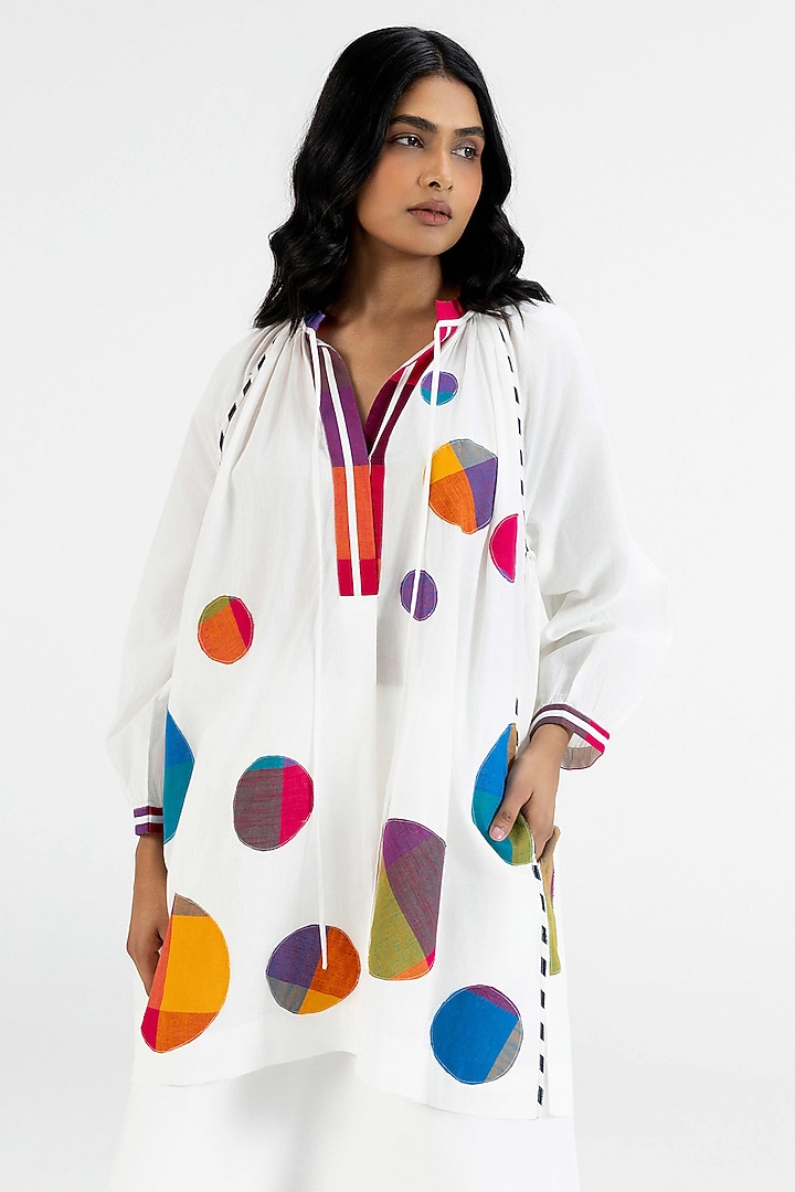 Off-White Cotton Polka Dot Printed Tunic by Gulabo By Abu Sandeep at Pernia's Pop Up Shop