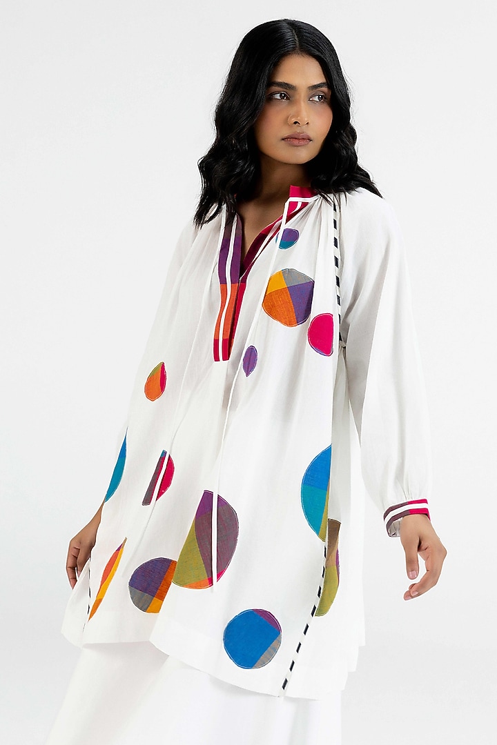 Off-White Cotton Polka Dot Printed Tunic by Gulabo By Abu Sandeep at Pernia's Pop Up Shop