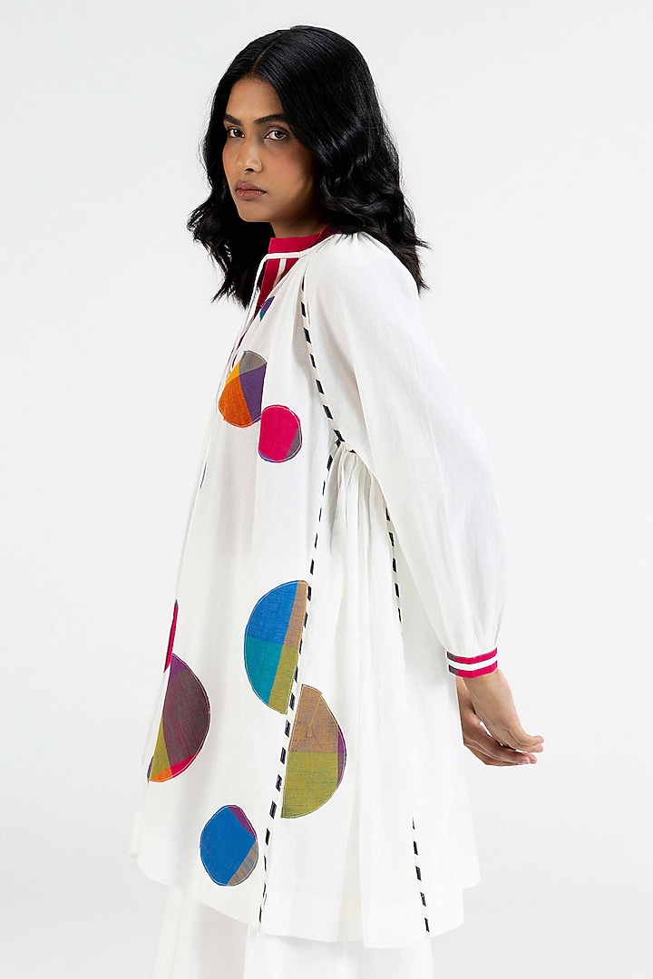 Off-White Cotton Polka Dot Printed Tunic by Gulabo By Abu Sandeep at Pernia's Pop Up Shop