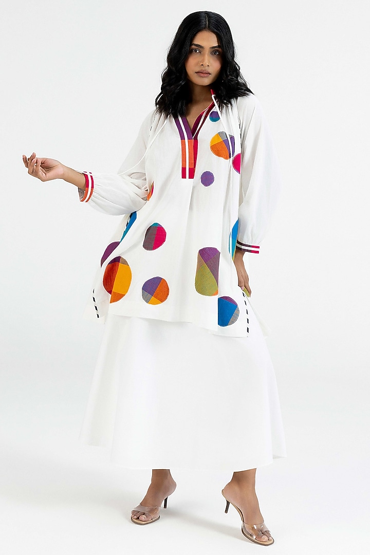 Off-White Cotton Polka Dot Printed Tunic by Gulabo By Abu Sandeep at Pernia's Pop Up Shop