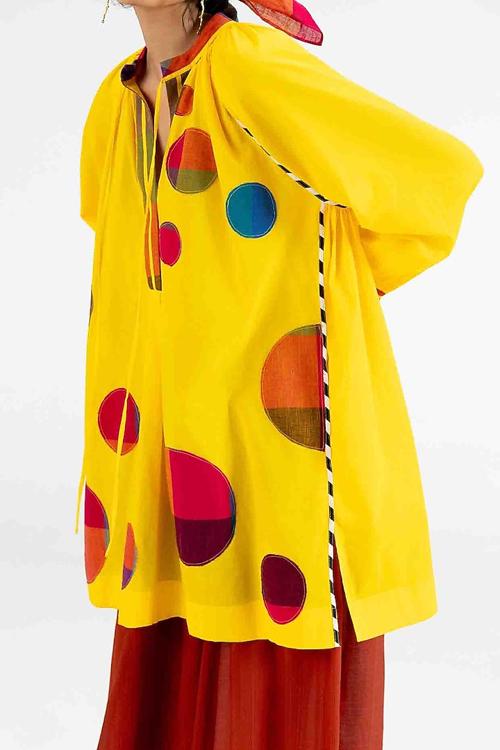 Yellow Cotton Polka Dot Printed Tunic by Gulabo By Abu Sandeep at Pernia's Pop Up Shop
