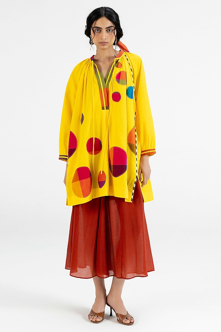 Yellow Cotton Polka Dot Printed Tunic by Gulabo By Abu Sandeep at Pernia's Pop Up Shop
