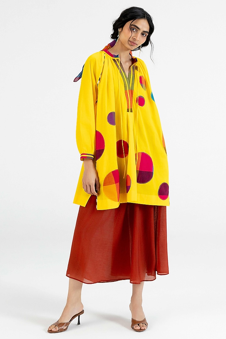 Yellow Cotton Polka Dot Printed Tunic by Gulabo By Abu Sandeep at Pernia's Pop Up Shop