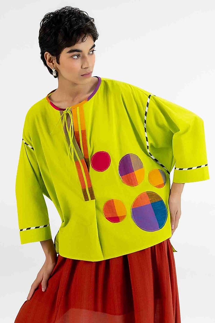 Lime Green Cotton Polka Dot Printed Top by Gulabo By Abu Sandeep at Pernia's Pop Up Shop