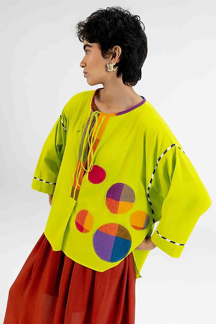 Lime Green Cotton Polka Dot Printed Top by Gulabo By Abu Sandeep at Pernia's Pop Up Shop