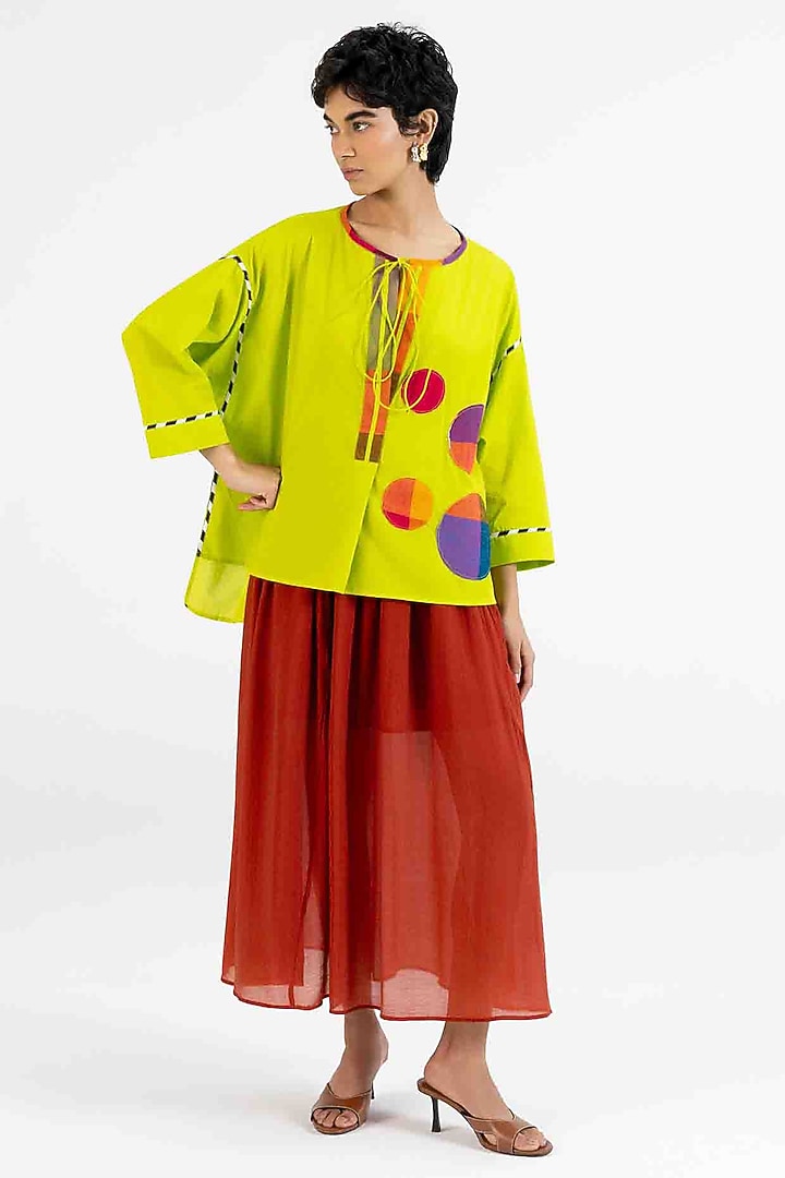 Lime Green Cotton Polka Dot Printed Top by Gulabo By Abu Sandeep at Pernia's Pop Up Shop