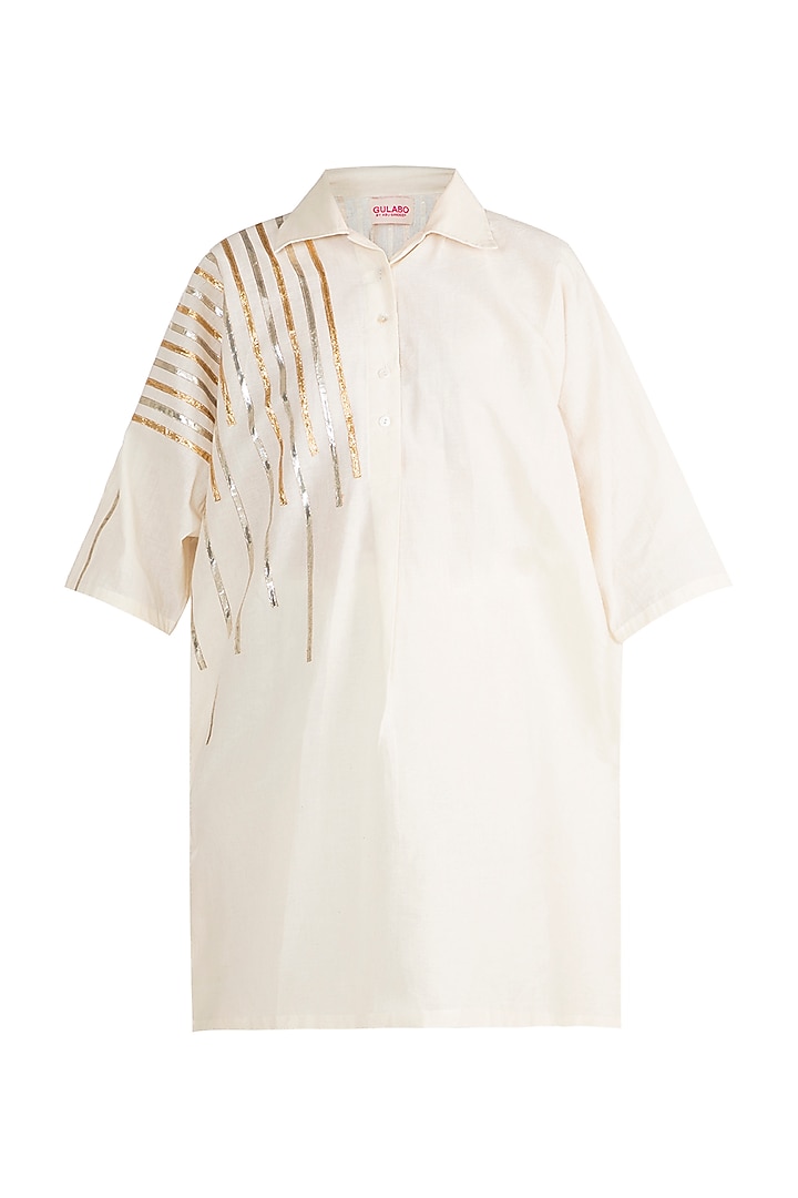 Off White Embroidered Kimono With Shirt Collar by Gulabo By Abu Sandeep