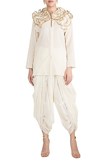 Off White Embroidered Ruffled Shirt Design By Gulabo By Abu Sandeep At Pernia S Pop Up Shop Sandeep akhtar / parveen bhartha. gulabo by abu sandeep