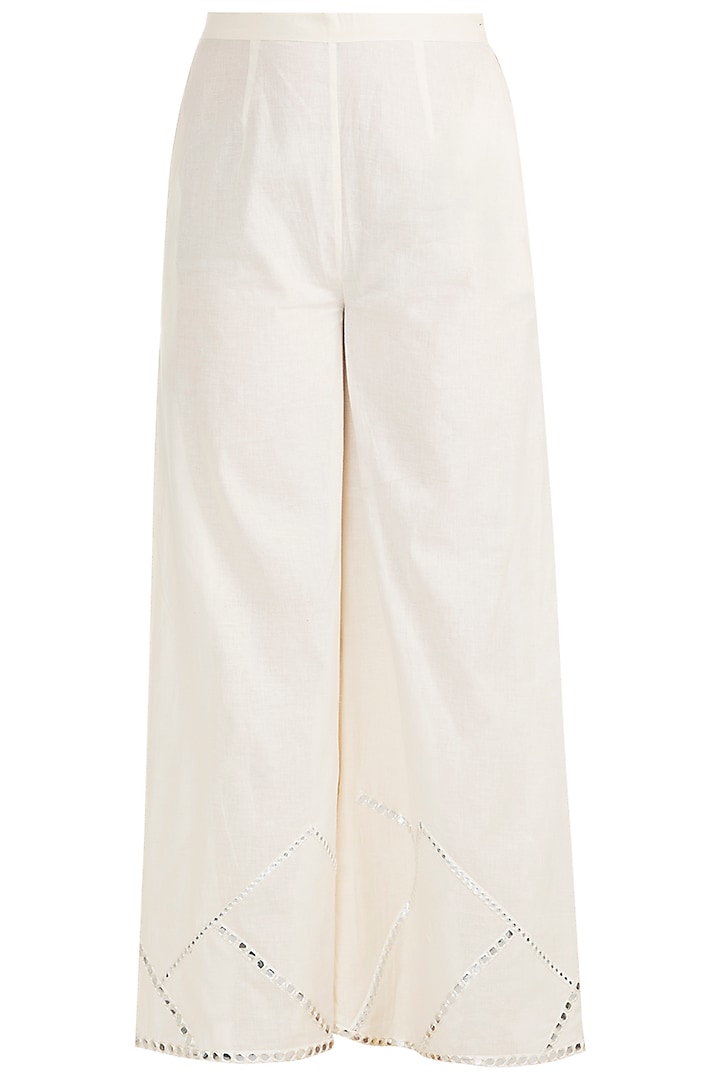 Off White Embroidered Palazzo Pants by Gulabo by Abu Sandeep