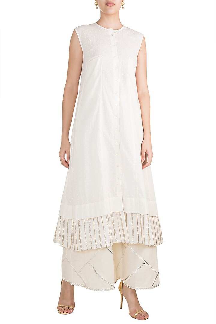 Off White Embroidered Palazzo Pants by Gulabo by Abu Sandeep at Pernia's Pop Up Shop