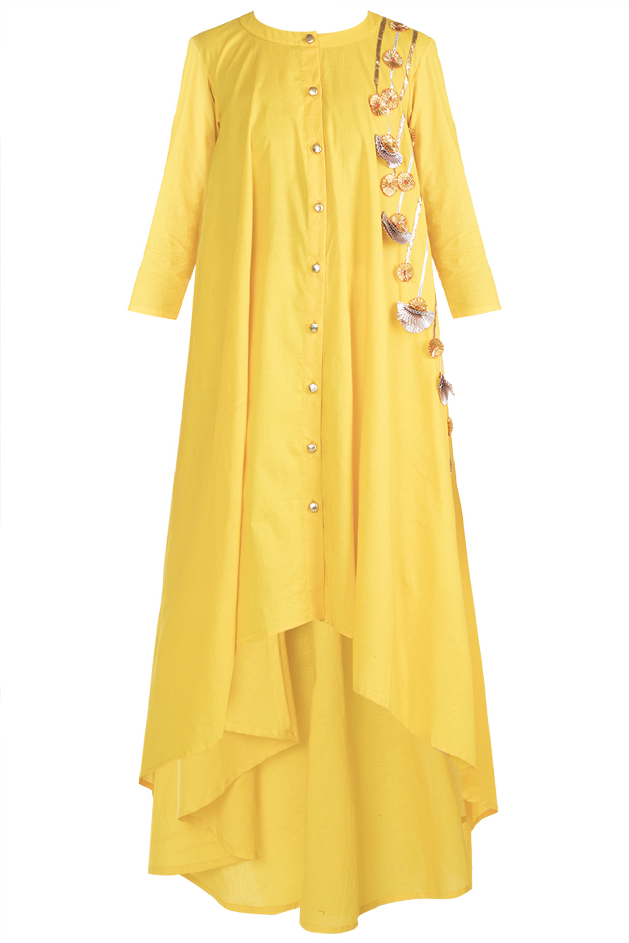 Yellow Embroidered Asymmetrical Tunic by Gulabo By Abu Sandeep at Pernia's Pop Up Shop
