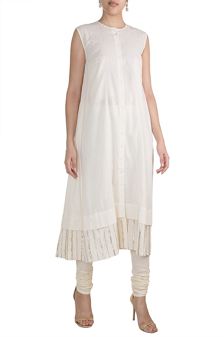 Off White Embroidered Sleeveless Tunic by Gulabo By Abu Sandeep at Pernia's Pop Up Shop
