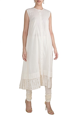 Off White Embroidered Sleeveless Tunic by Gulabo By Abu Sandeep