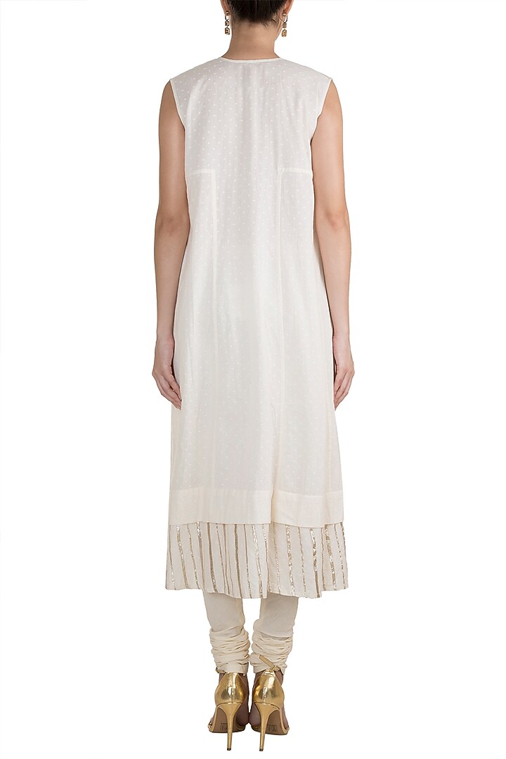 Off White Embroidered Sleeveless Tunic by Gulabo By Abu Sandeep at Pernia's Pop Up Shop