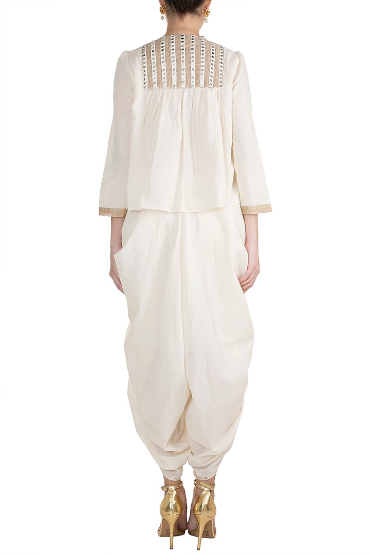 Off White Embroidered Dhoti Style Pants by Gulabo By Abu Sandeep at Pernia's Pop Up Shop