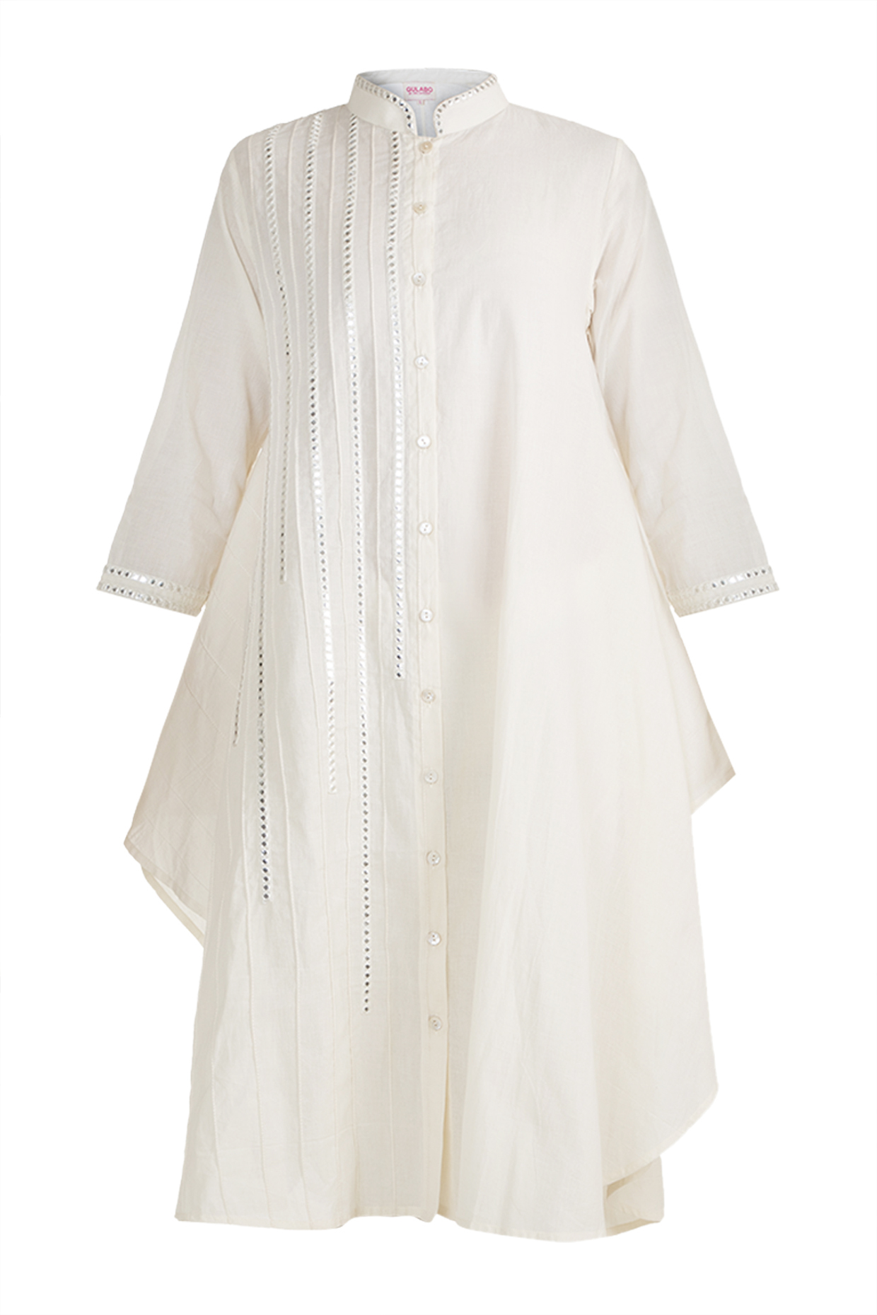 Off White Embroidered Front Open Long D-Shaped Tunic by Gulabo By Abu Sandeep at Pernia's Pop Up Shop