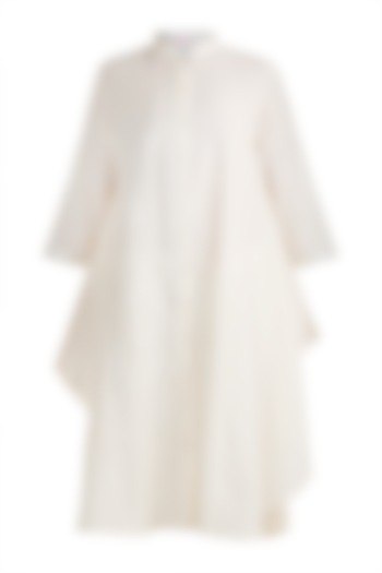 Off White Embroidered Front Open Long D-Shaped Tunic by Gulabo By Abu Sandeep