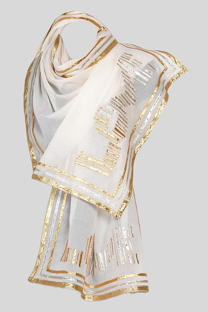 White Embroidered Stole by Gulabo By Abu Sandeep