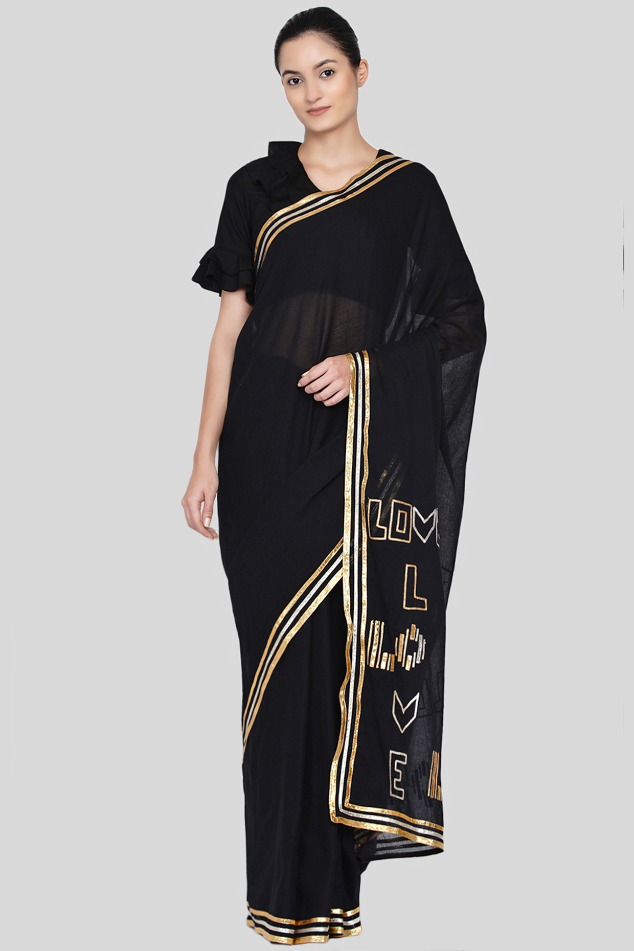 Black Embroidered Festive Saree Set by Gulabo By Abu Sandeep at Pernia's Pop Up Shop