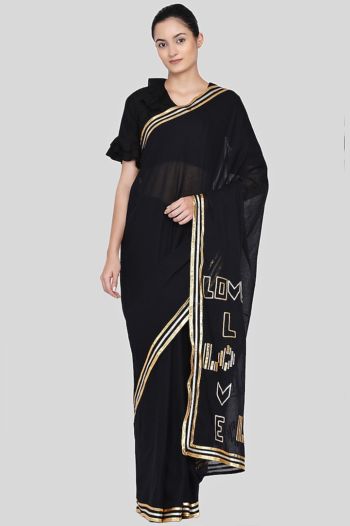 Black Embroidered Festive Saree Set by Gulabo By Abu Sandeep at Pernia's Pop Up Shop