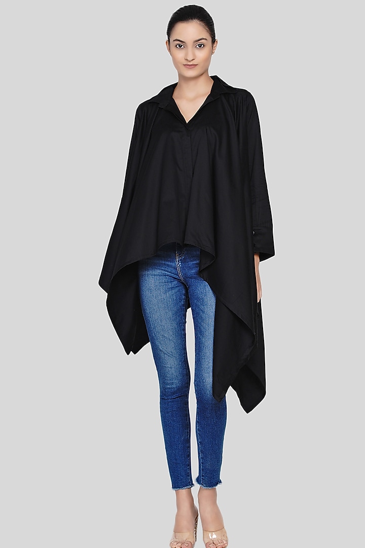 Black Embroidered Handkerchief Shirt by Gulabo By Abu Sandeep at Pernia's Pop Up Shop