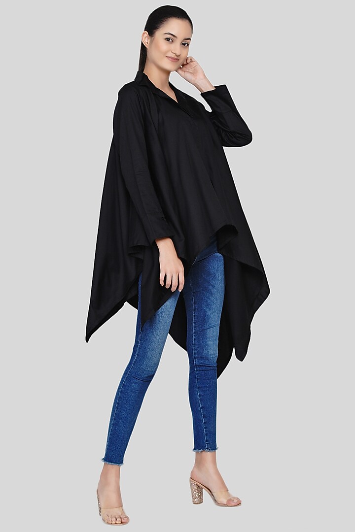 Black Embroidered Handkerchief Shirt by Gulabo By Abu Sandeep at Pernia's Pop Up Shop